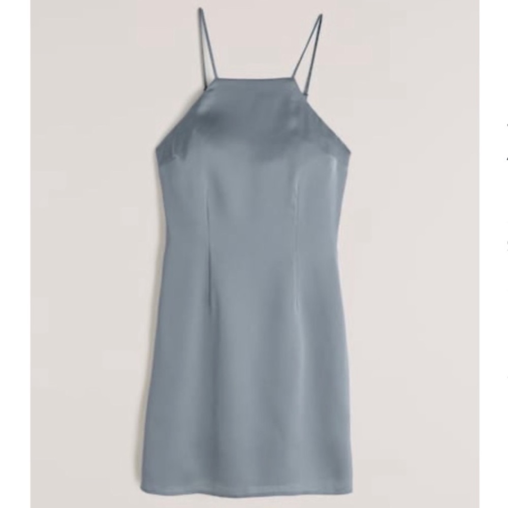 Abercrombie Blue Satin Slip Mini Dress A-Line Neck